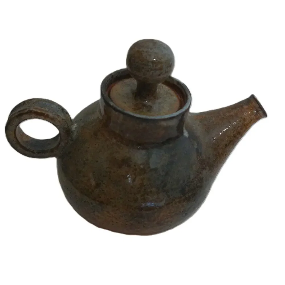 Vintage Rustic Handmade Studio Pottery Teapot with Brown and Blue Glaze